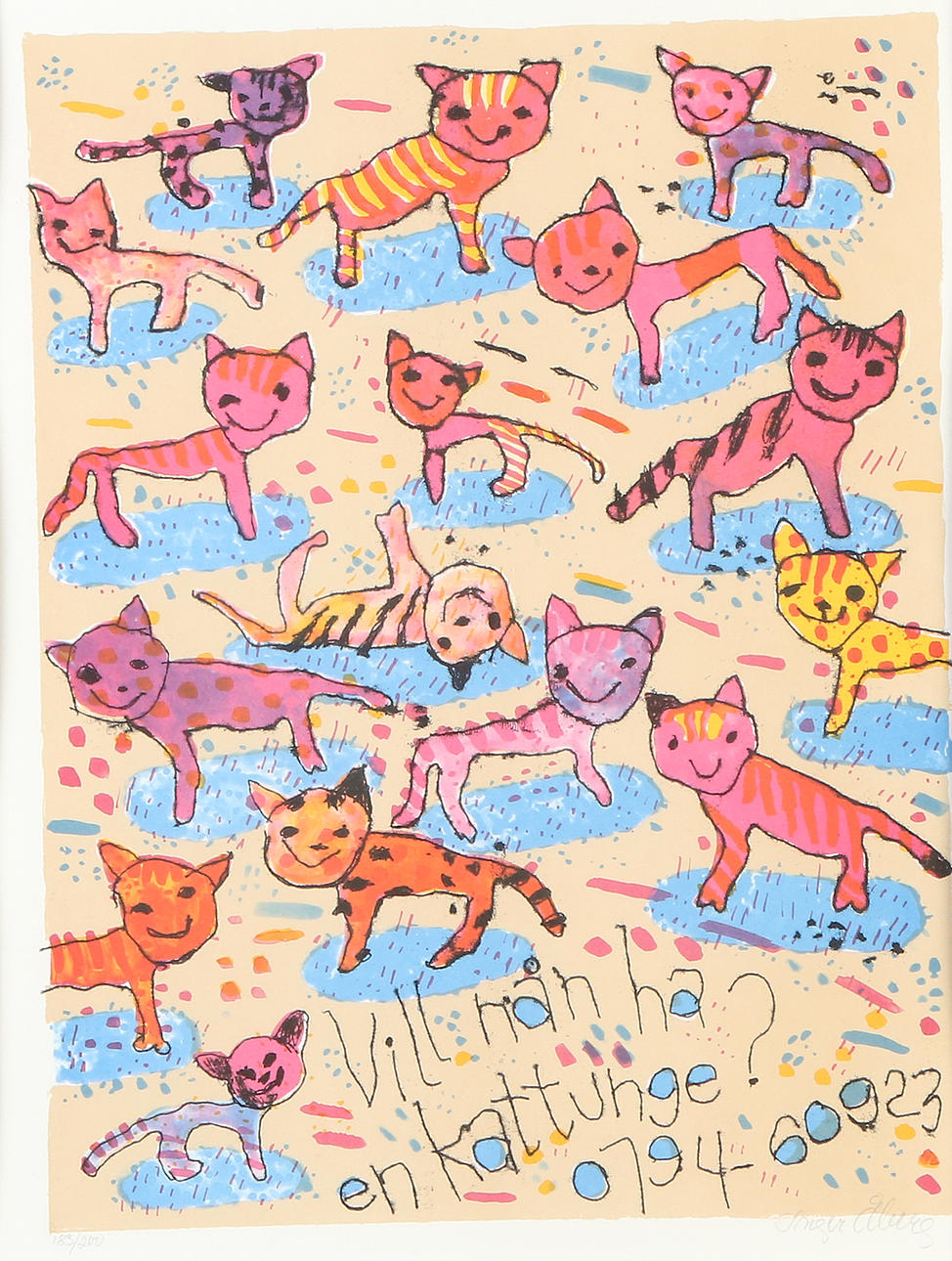 INGER ÅBERG. Lithography, 1283/200. Kittens. Signed.