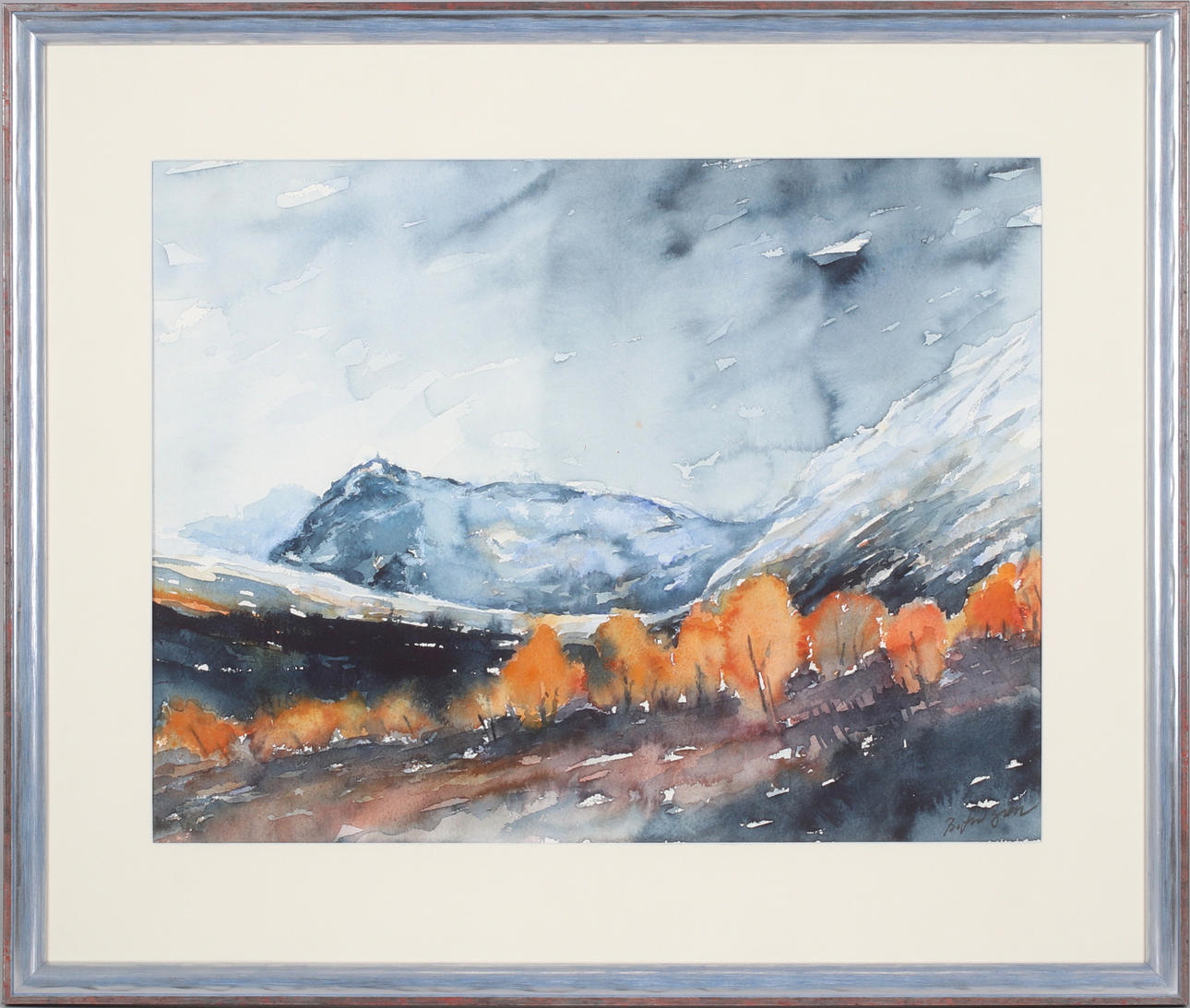 BO LINDGREN. Mountain landscape, watercolor, signed.
