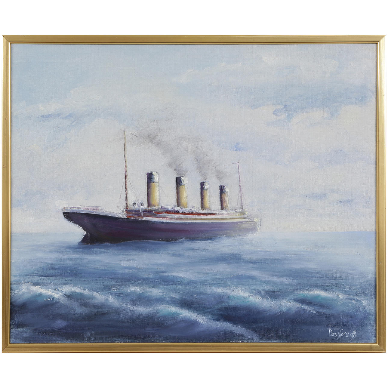 UNIDENTIFIED ARTIST, “RMS TITANIC” OIL ON CANVAS, DATED 98, SIGNED BERGFORS.