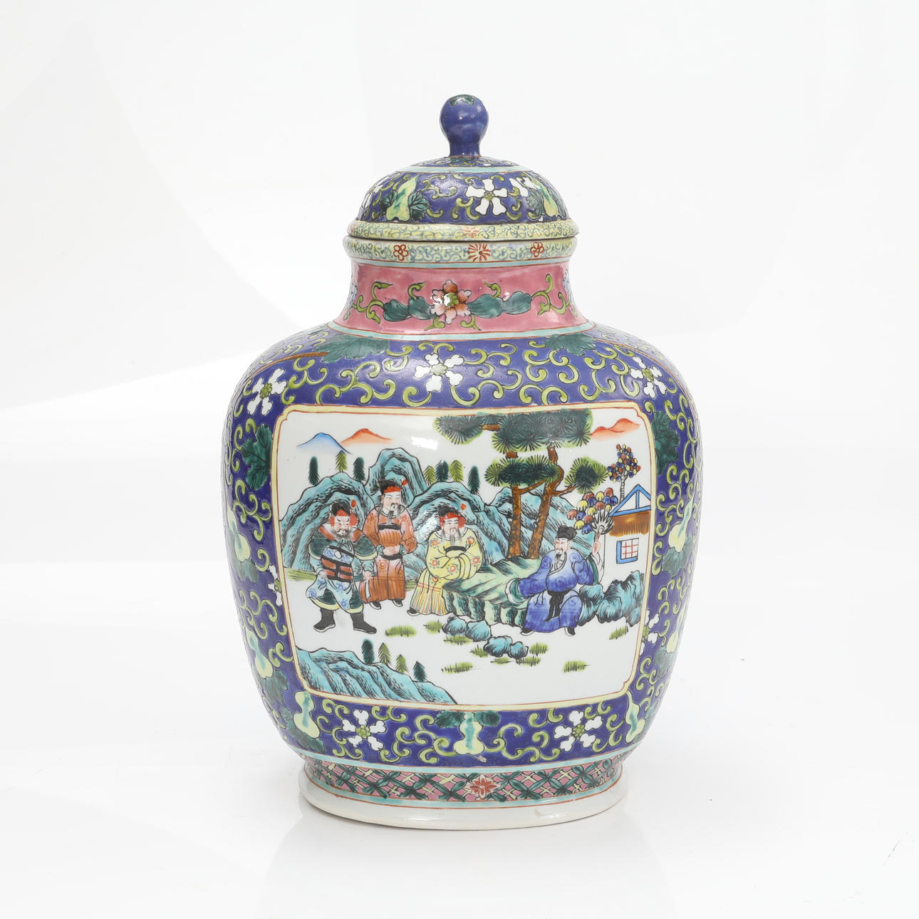 CHINA URN WITH LID.