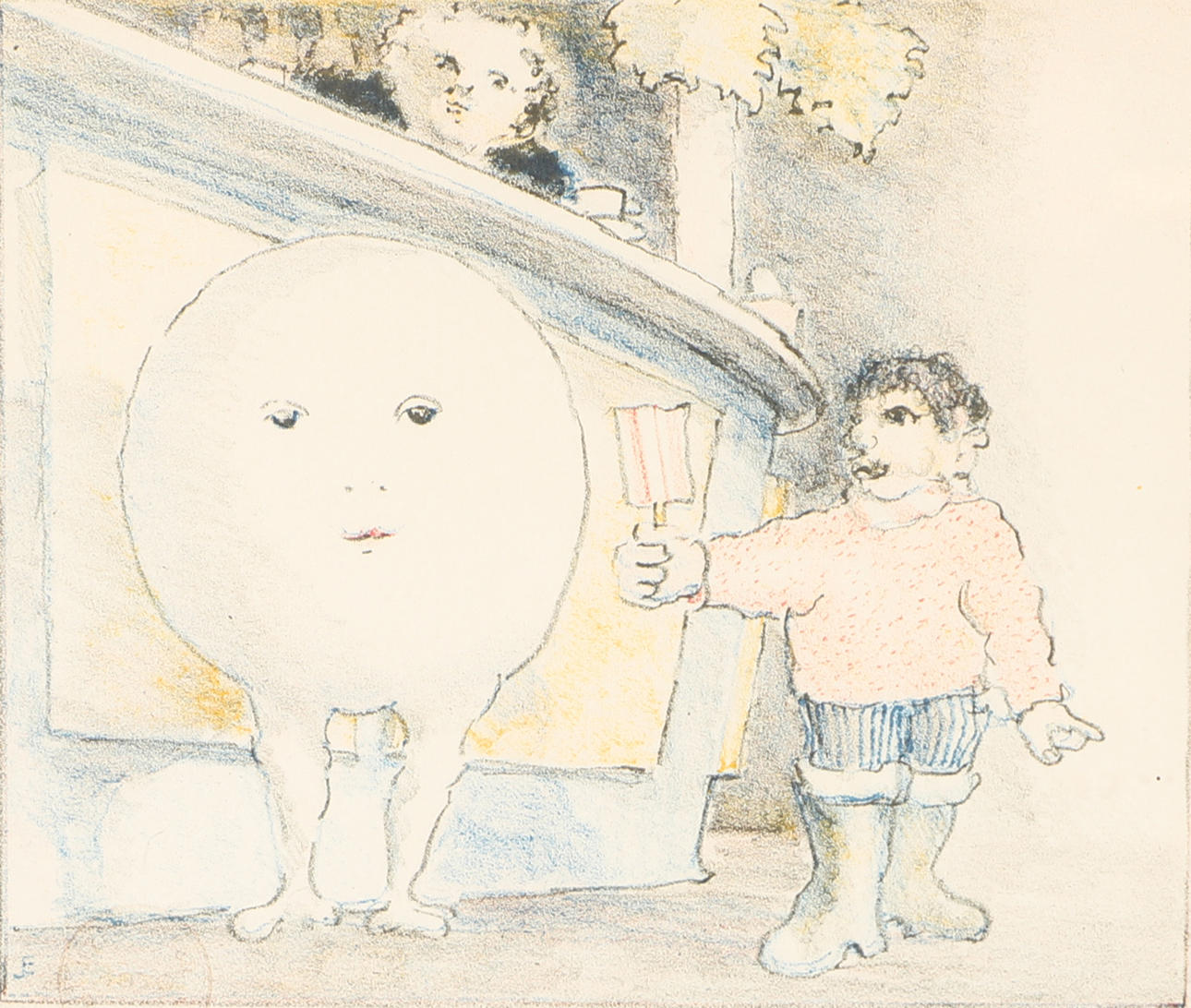 JEPPE EISNER. Children with ice cream, color lithograph, signed.