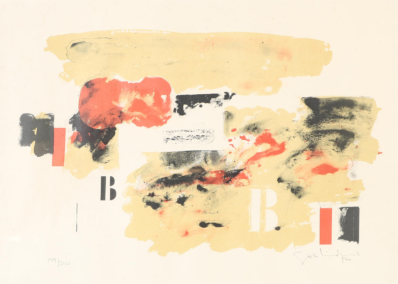 GÖSTA  LINDQVIST. Composition, lithograph in colours, signed.