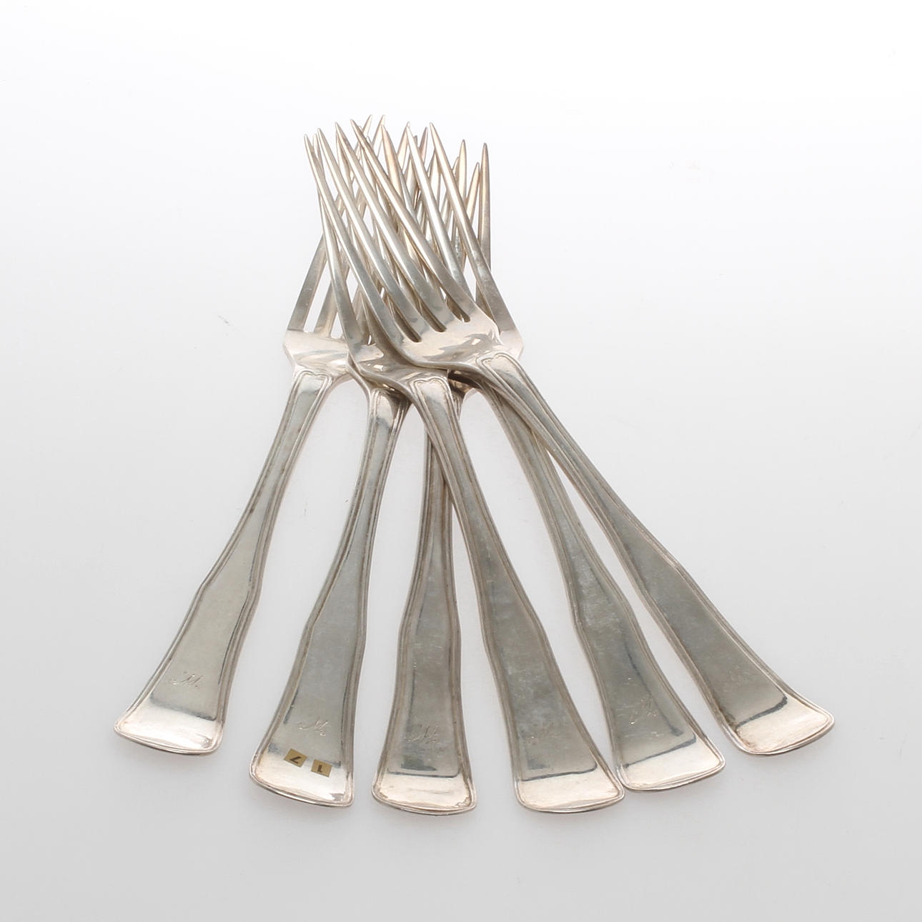 GAFFLAR, 6 st, silver, A.L Schoien, Norge, 1870.