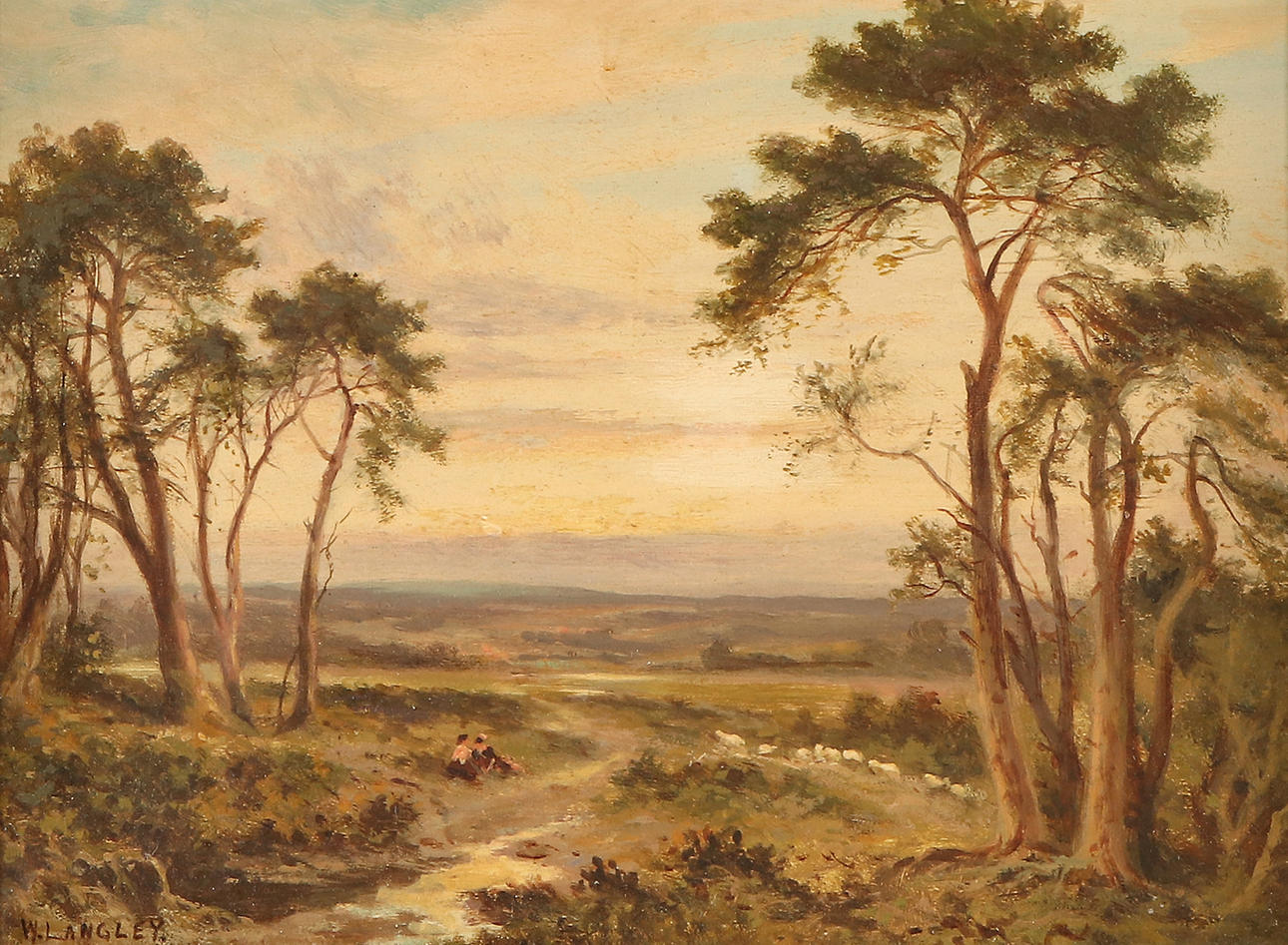 W. LANGLEY. Oil painting on canvas. “Evening Glow”. Signed.