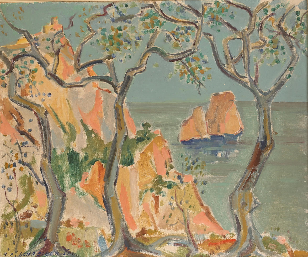 ROBERT AUGUST SCHREIBER. Oil on canvas, signed.