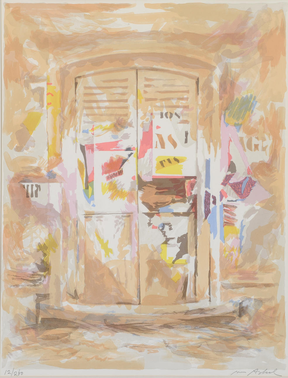 ADRIAN VAN ARKEL. Composition with door, lithograph in colours, signed, numbered 12/200.