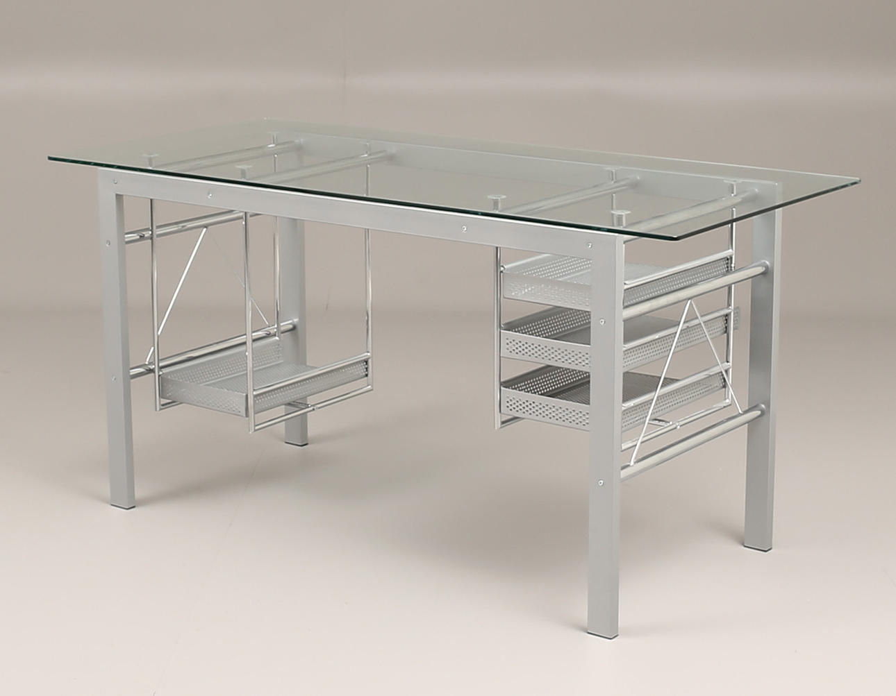 SKRIVBORD i kromad metall med glasskiva, 1900-tal.