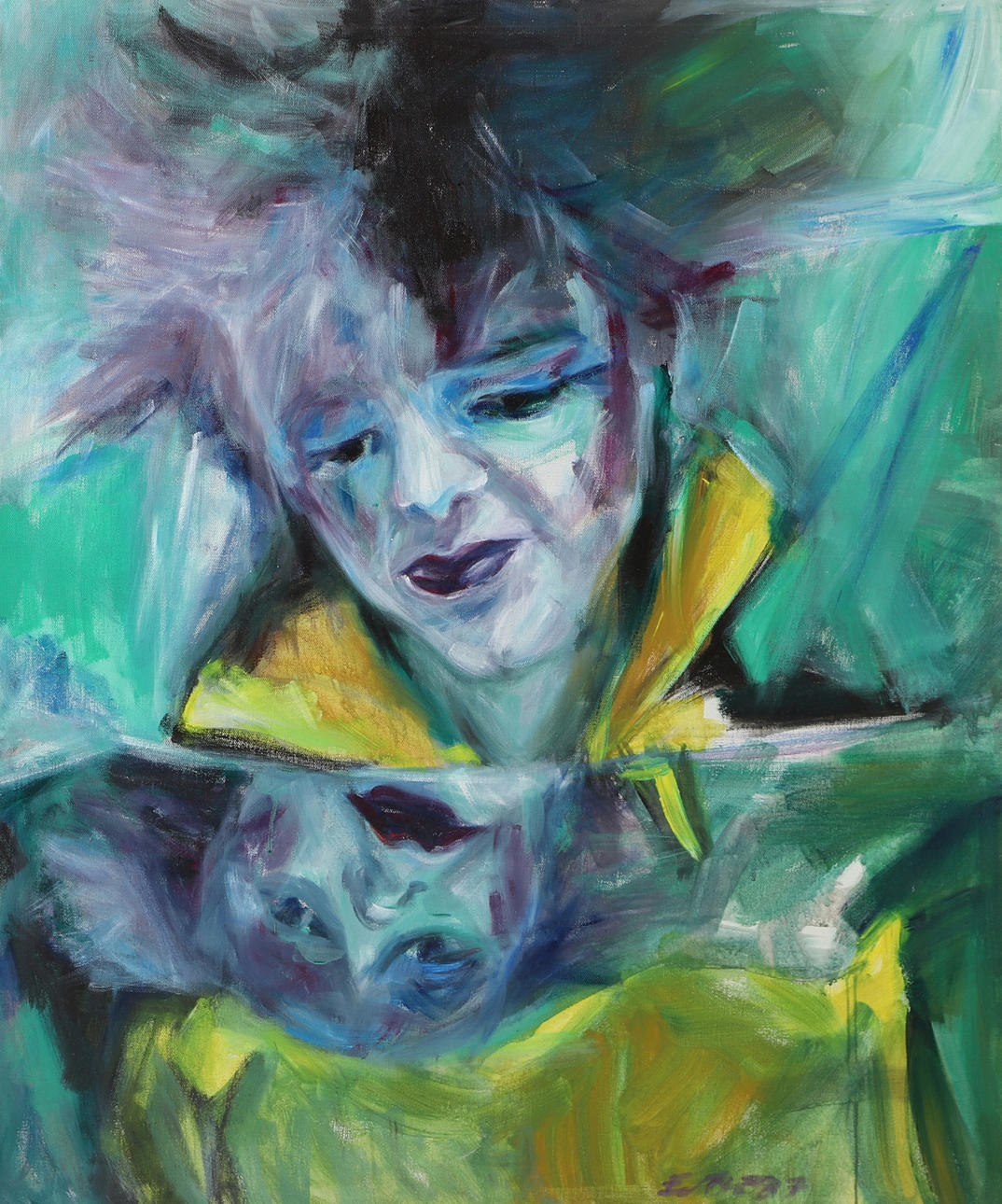 OIDENTIFIERAD KONSTNÄR. Composition with faces, oil on canvas, indistinctly signed.