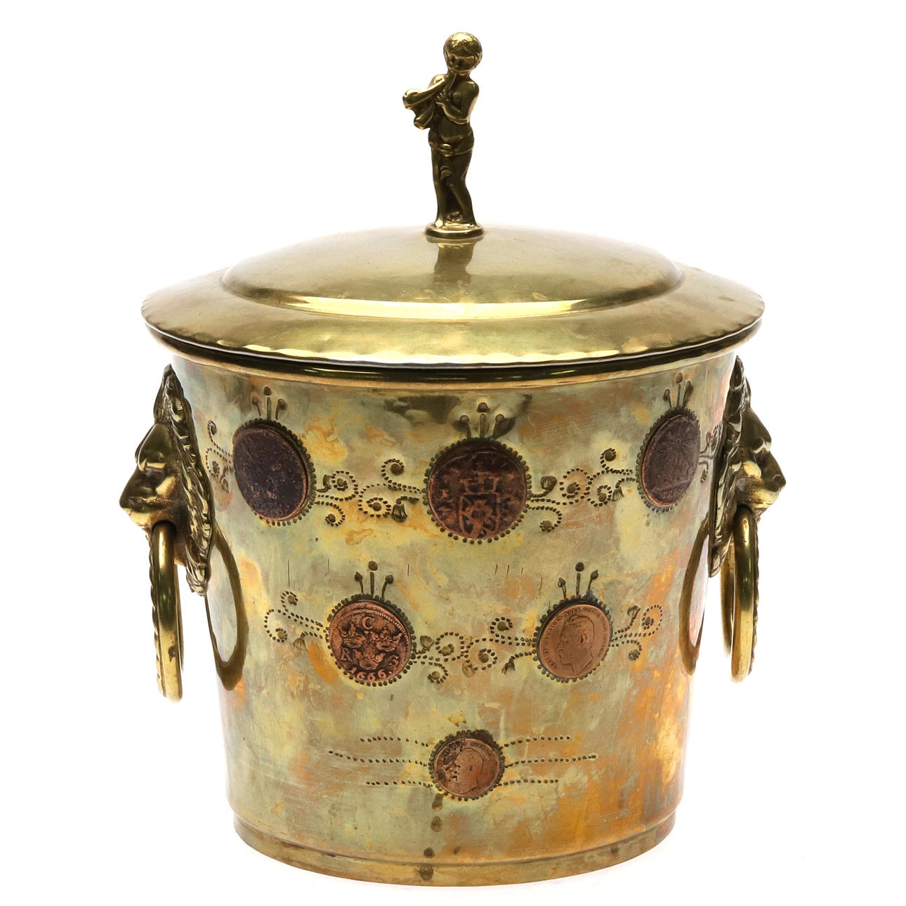 ICE BUCKET WITH A LID. Brass, Helsingborg, probably Richard Ringström, first half of the 20th century.