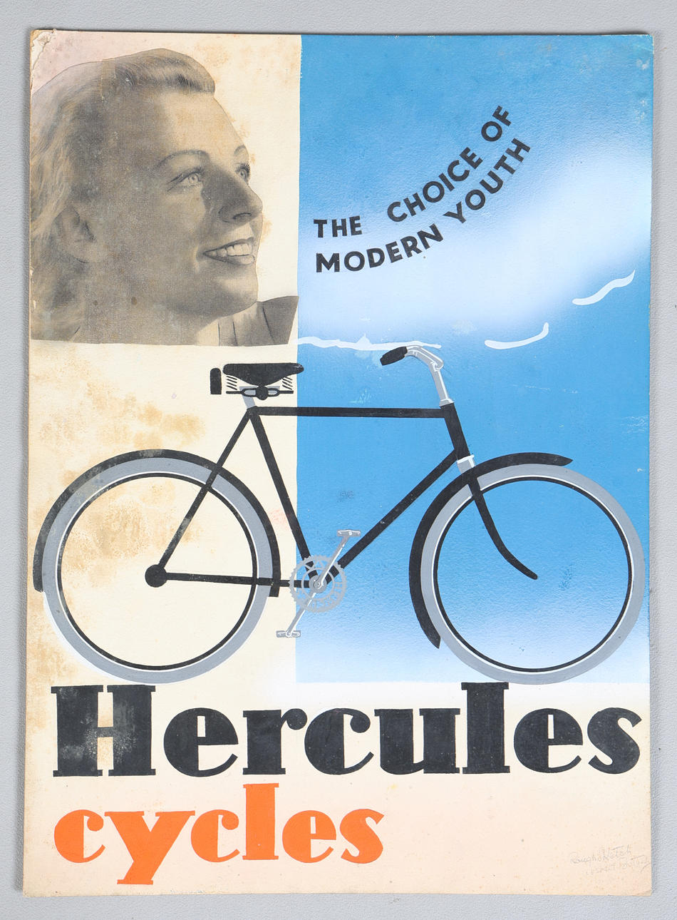 ET HÅNDMALET HERCULES CYCLES REKLAMESKILT.