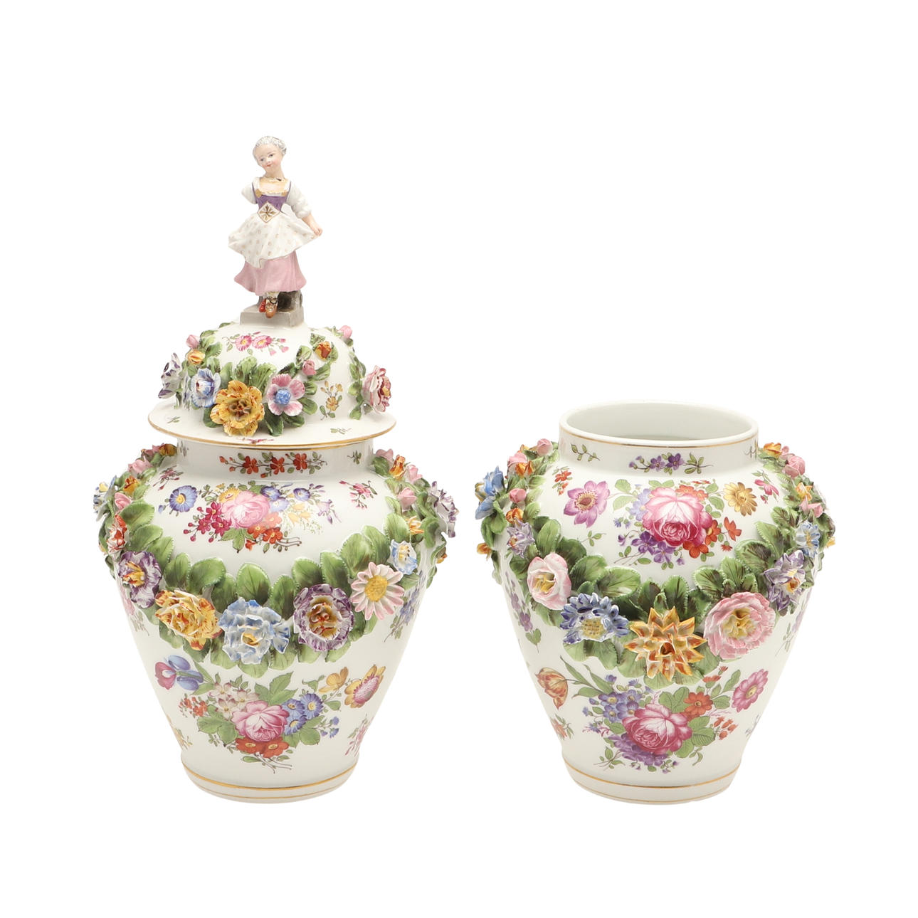 PAIR OF CONTINENTAL LIDDED JARS.