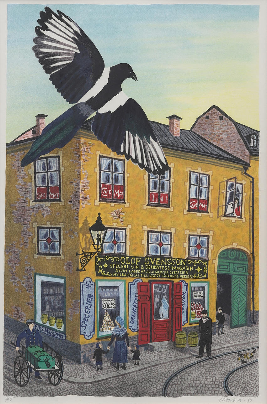 MONA HUSS WALIN. “Svensson's bod”, lithograph, signed and dated -80, PT edition.