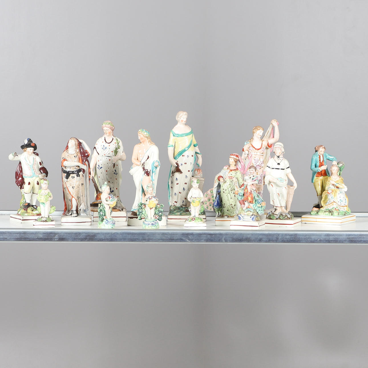 VARIOUS PEARLWARE FIGURES & DERBY PORCELAIN FIGURE.