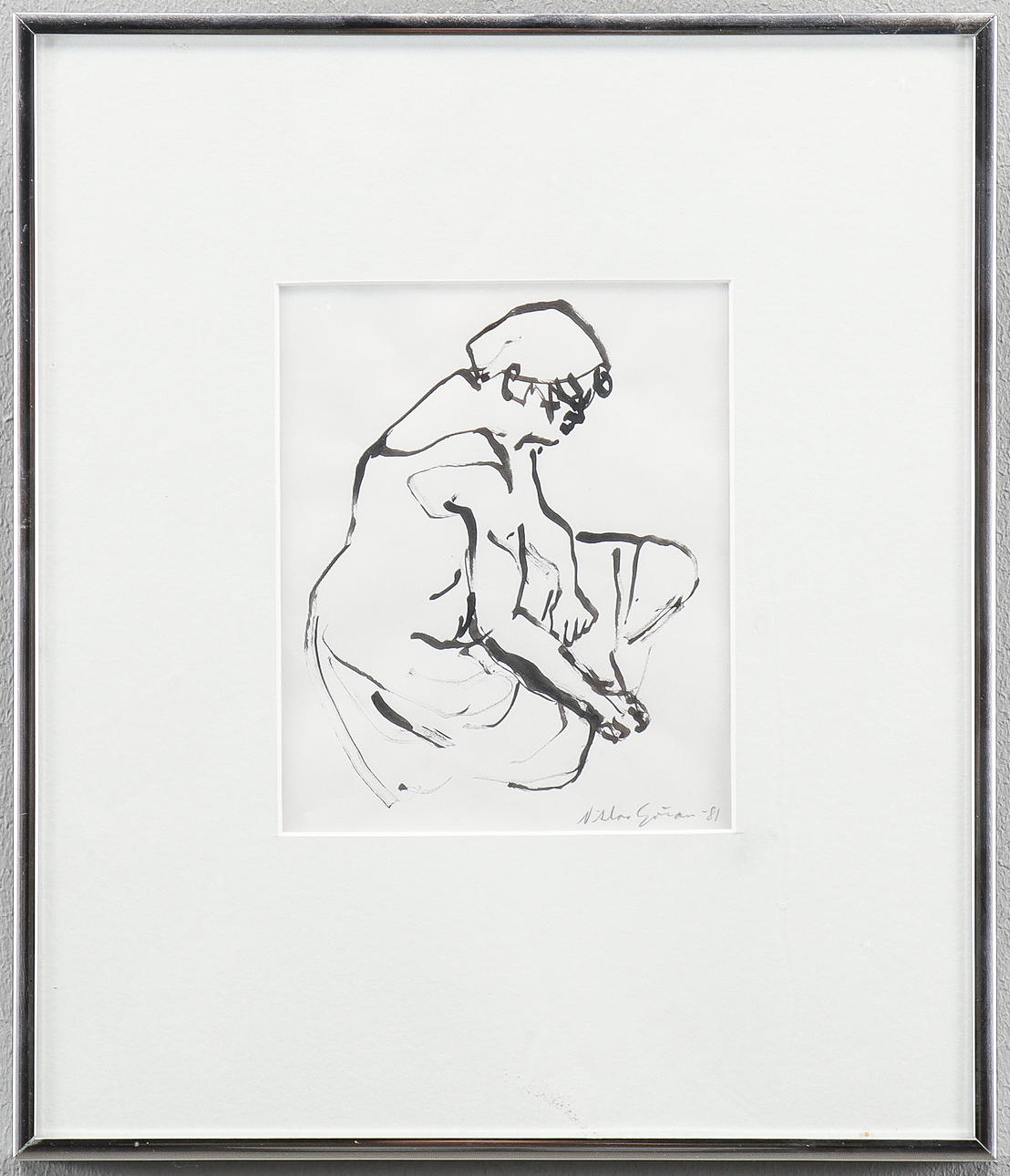 NIKLÖAS GÖRAN blæktegning, signeret -81.