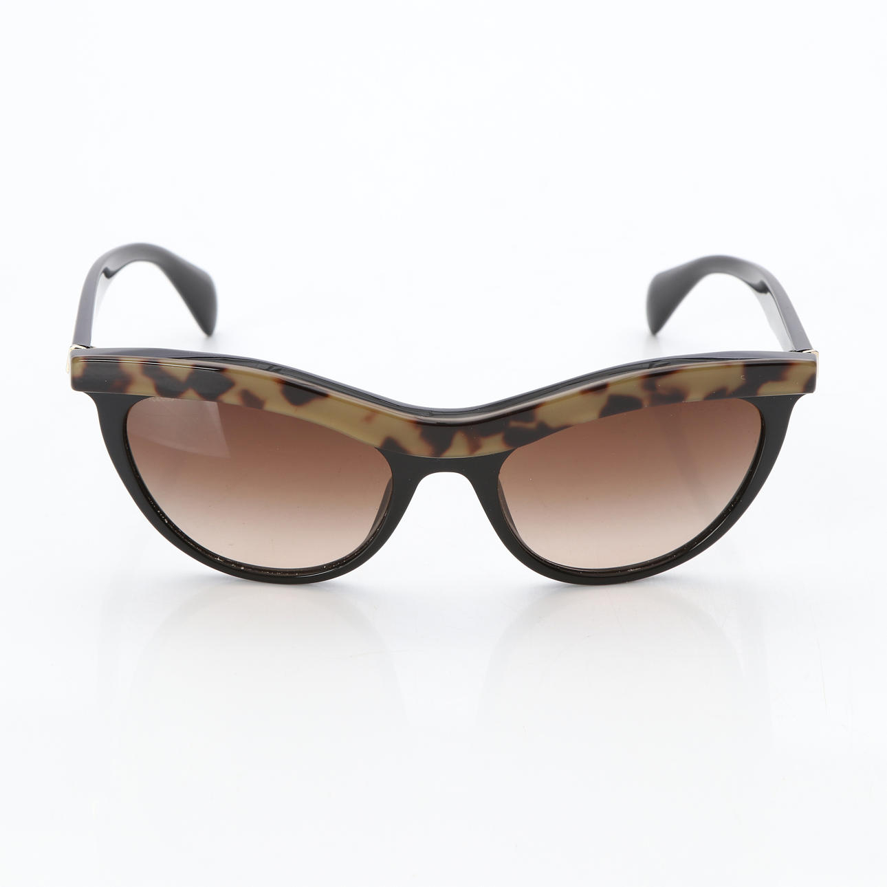 PRADA, SUNGLASSES. Black and turtle-colored plastic.