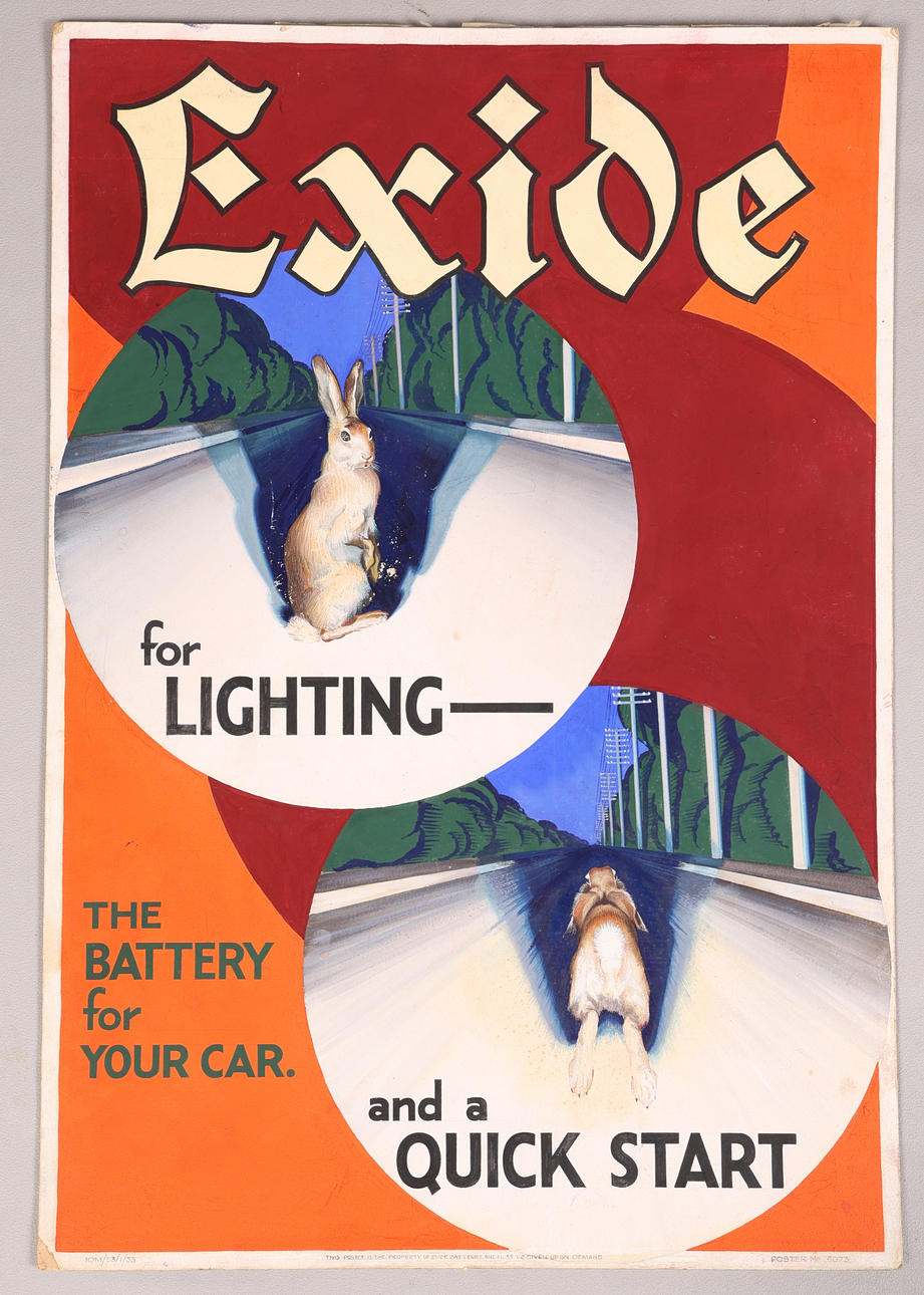 A HAND PAINTED EXIDE ADVERTISING SIGN.