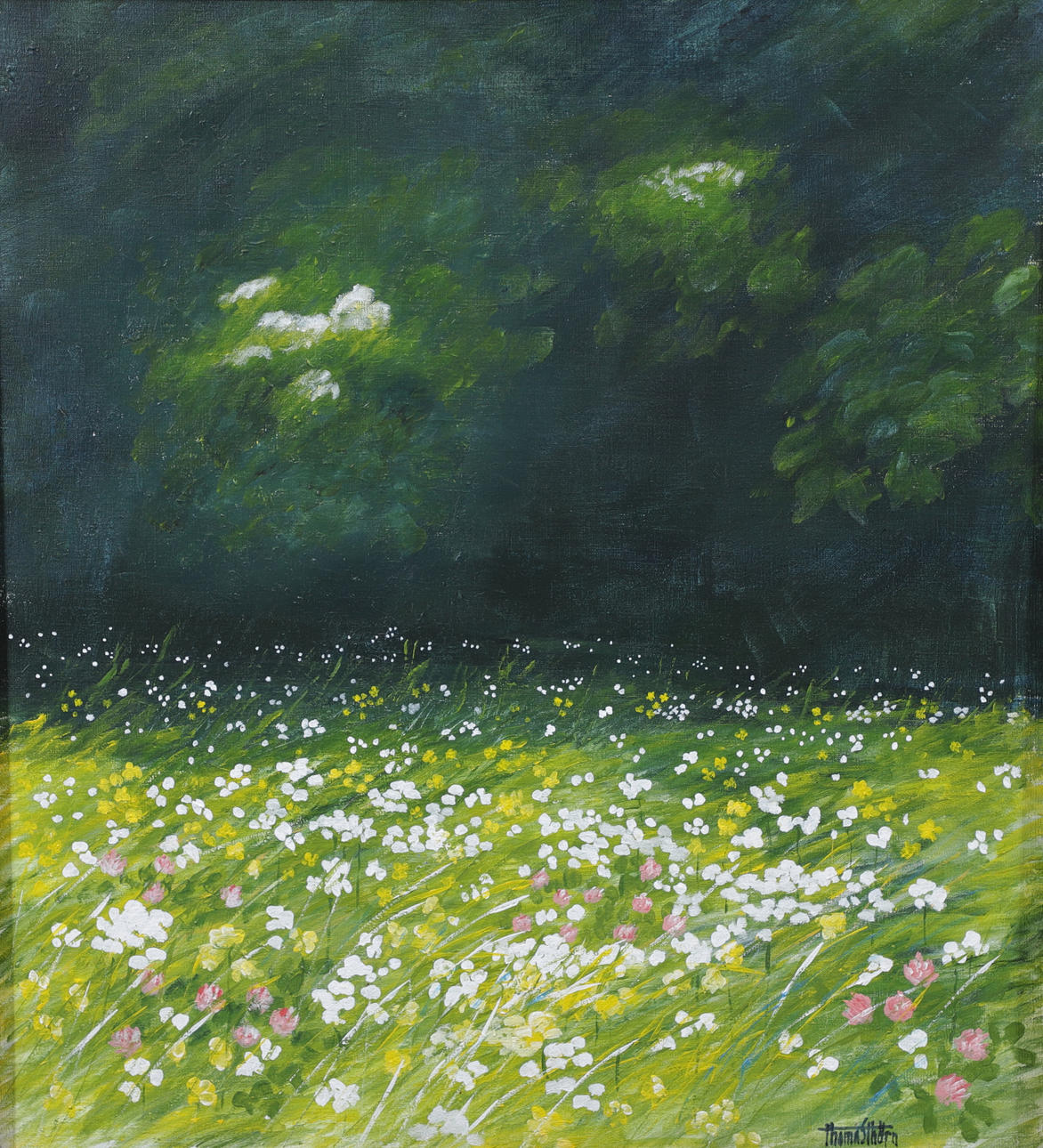 OIDENTIFIERAD KONSTNÄR. Flower meadow, oil on canvas, signed.