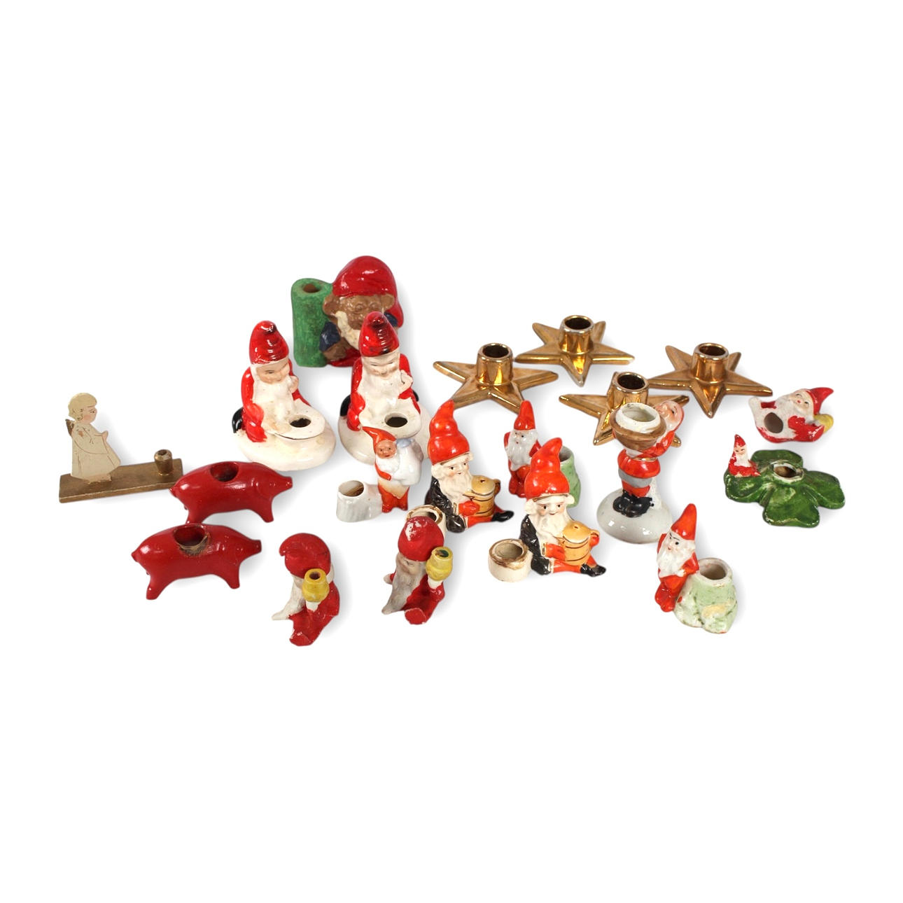 MINIATURE CANDLESTICKS/GNOMES, among other ceramics.