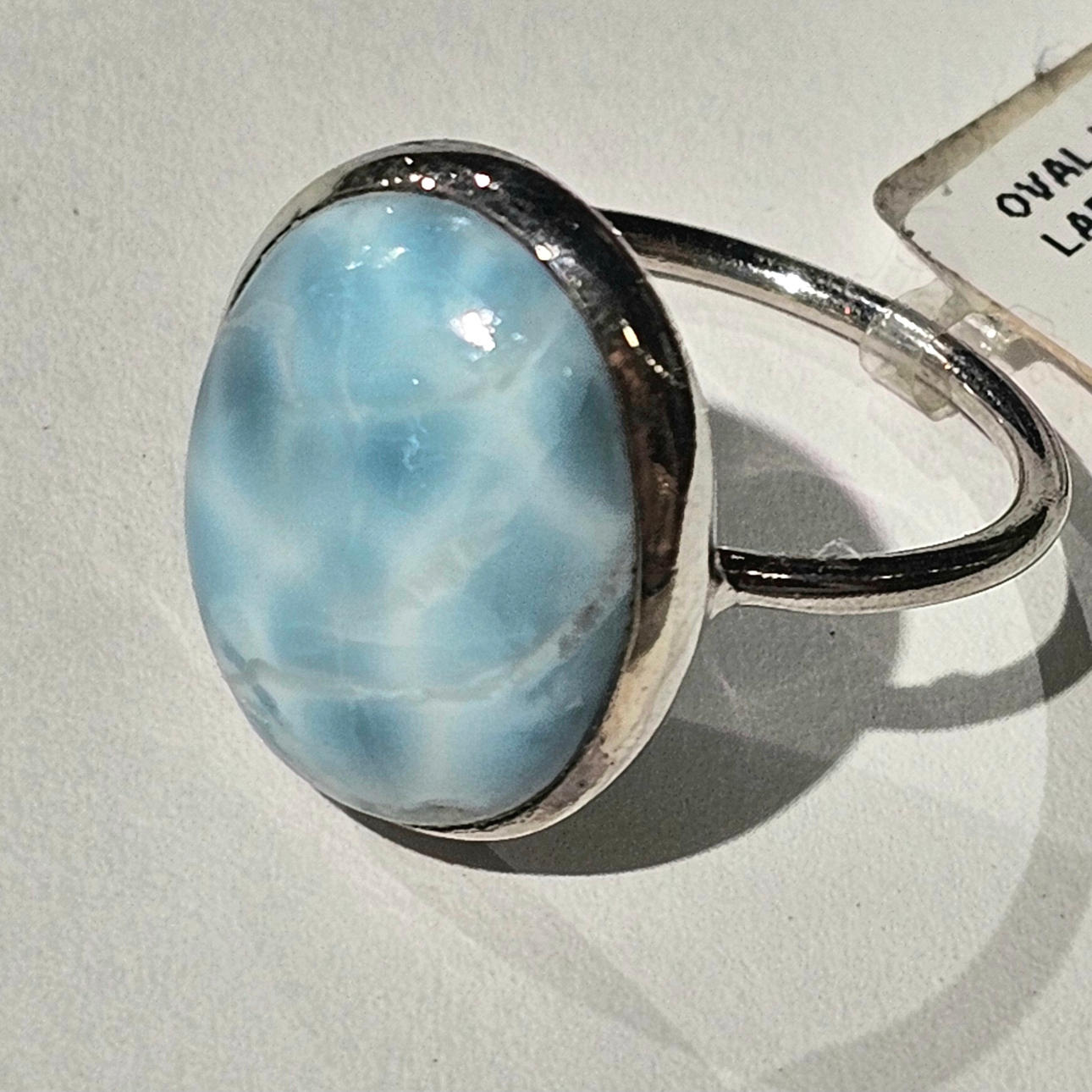 Cabochon larimar ring. Silver frame. Brand new. NO. 15.