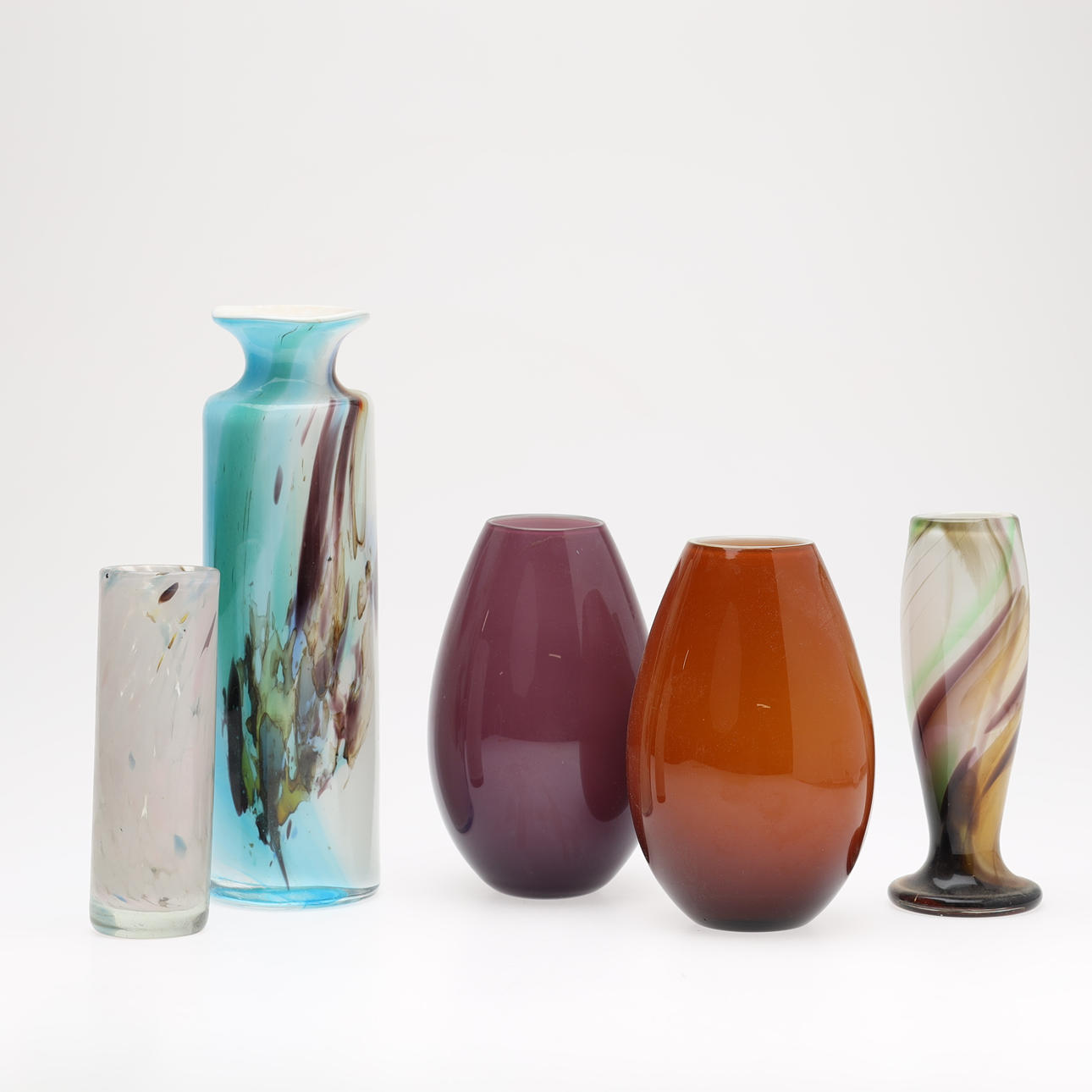 PER LÜTKEN. Holmegaard 'Cascade' glass vases (5).