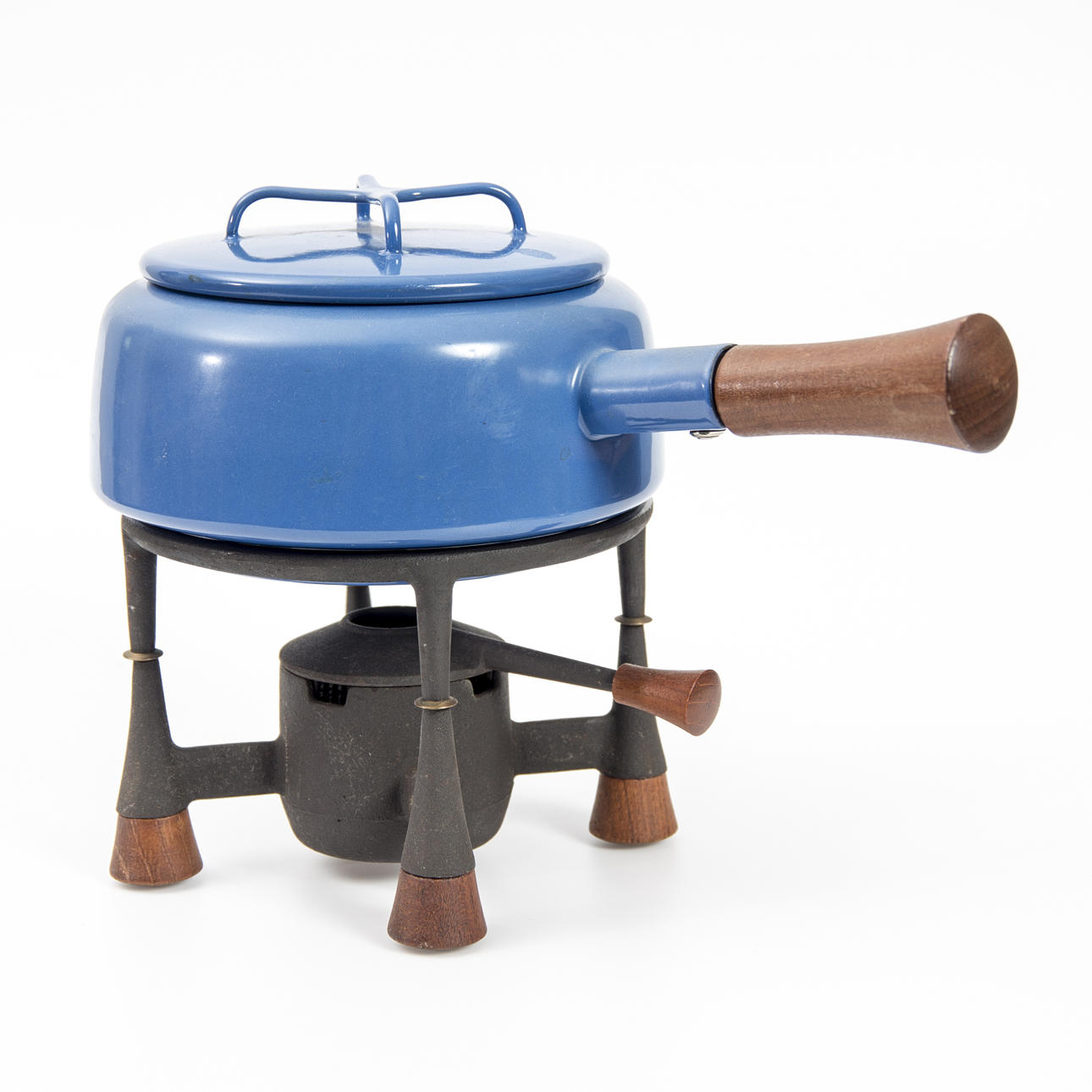 FONDUEGRYTA, emalj/trä/gjutjärn, märkt Dansk desigs France IHQ.