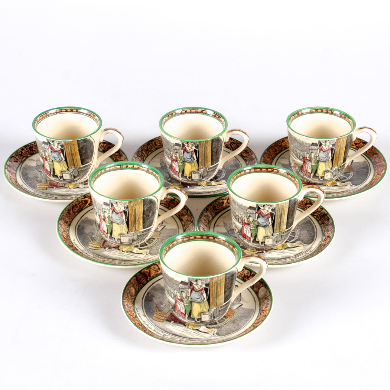 KAFFEKOPPAR, med fat, 6 st. Porslin, "Adams", Tunstall, England.