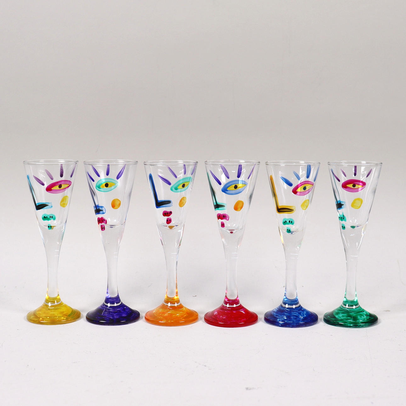 TOMMY PERSSON, Barva, snap glass with painted decor, 6pcs.