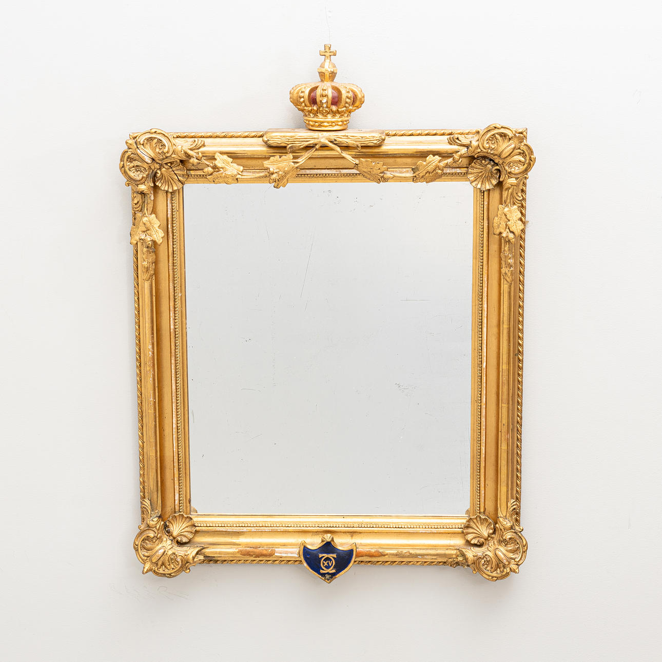 A mirror with Karl XV monogram, neo-rococo, second half of the 19th century.