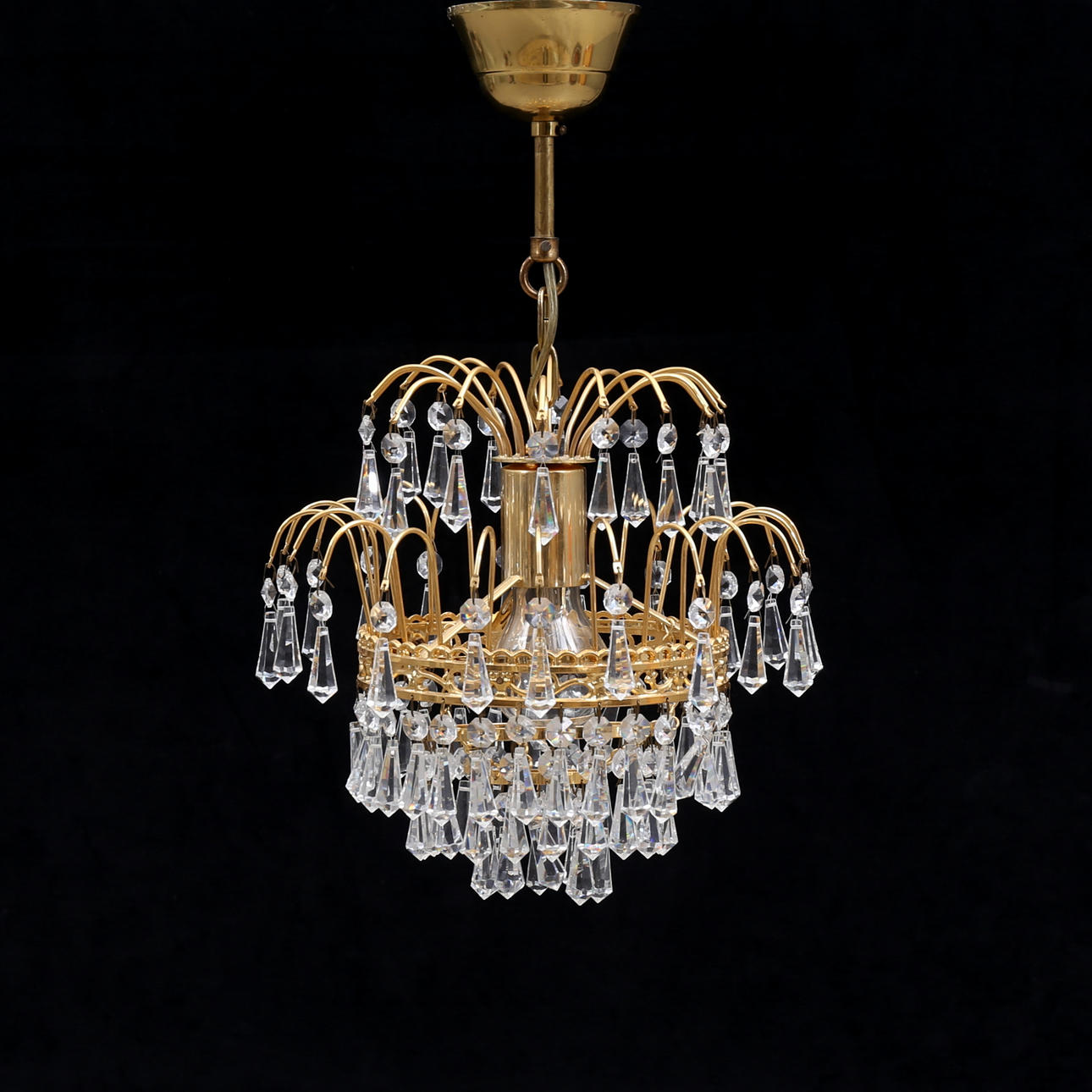 CEILING LAMP, miniature, yellow metal/prisms.