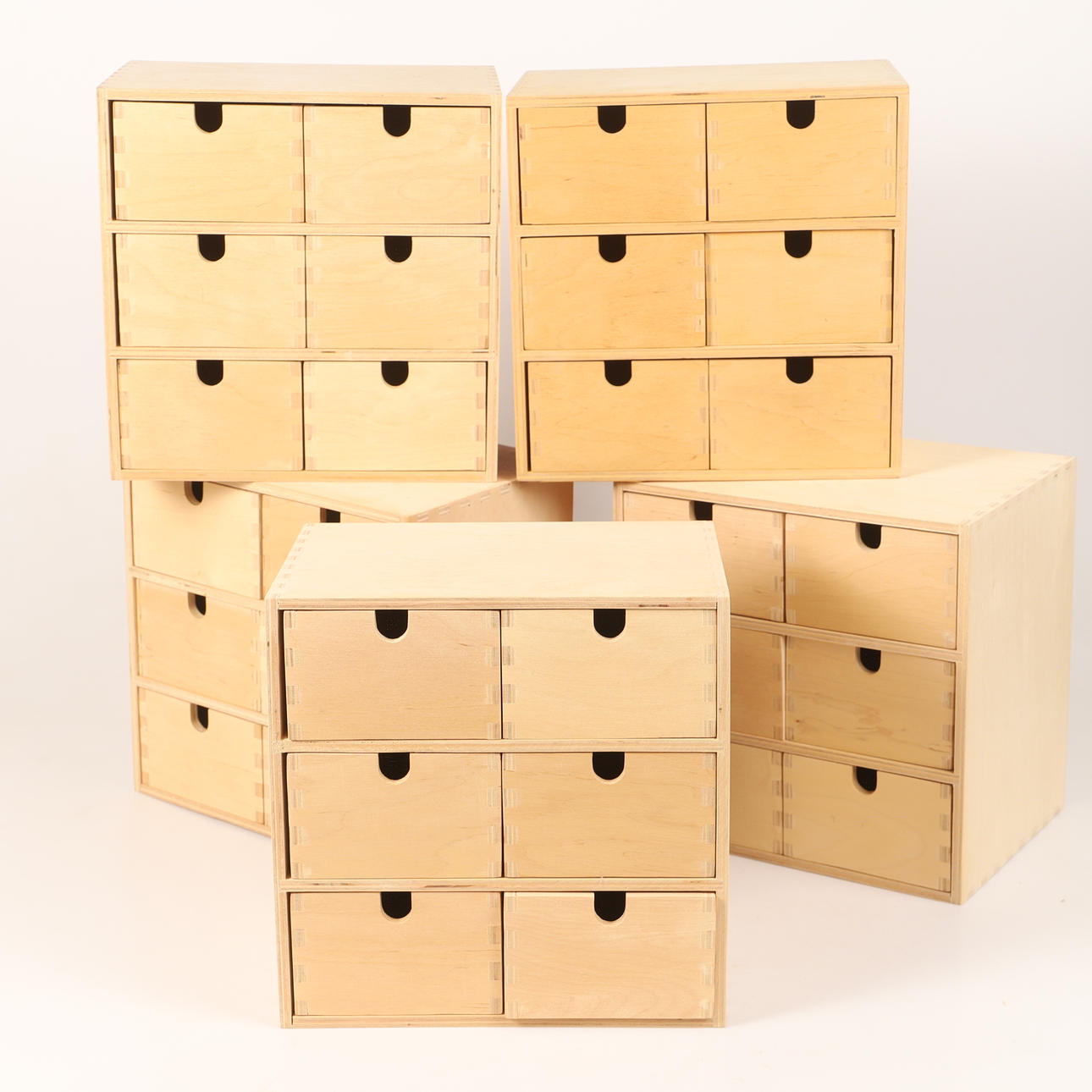 MINI-SCHRÄNKE, 5 Stück, „Moppe“, unbehandeltes Holz, Ikea.