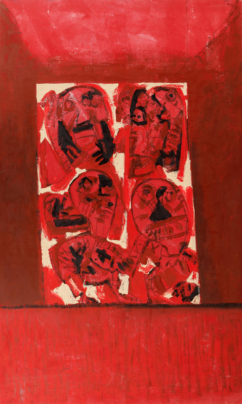 VALTER GIBSON (1928-2002). Composition with faces, mixed media on canvas, not signed.