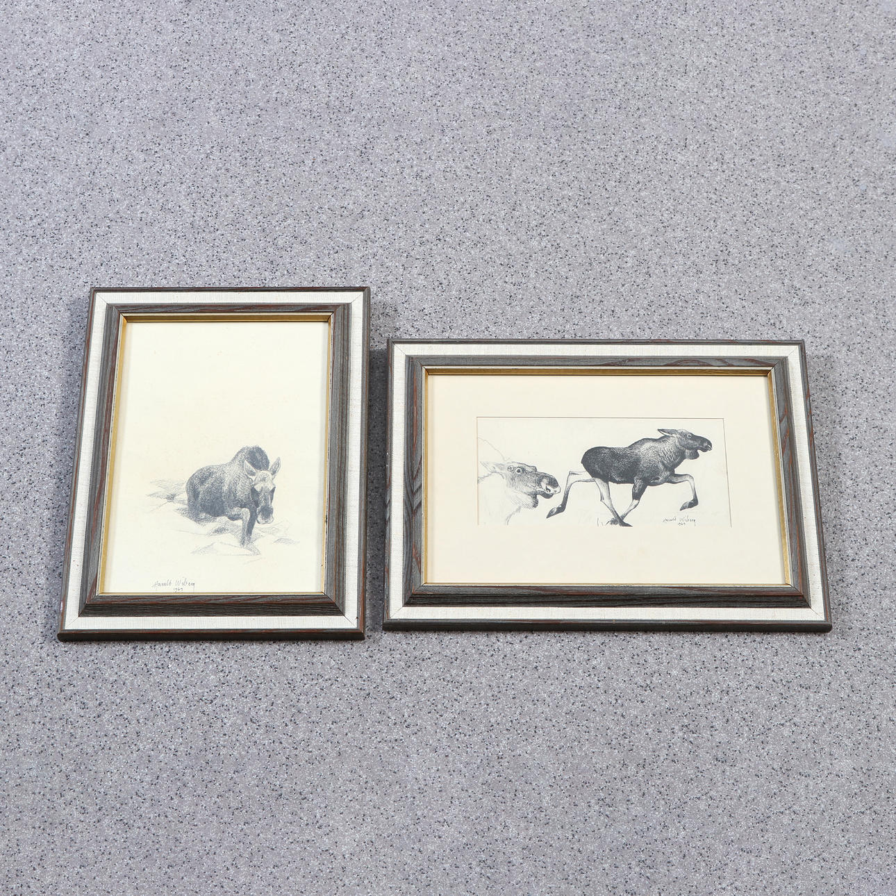 HARALD WIBERG. Mixed media, two pcs. Moose. Signed.