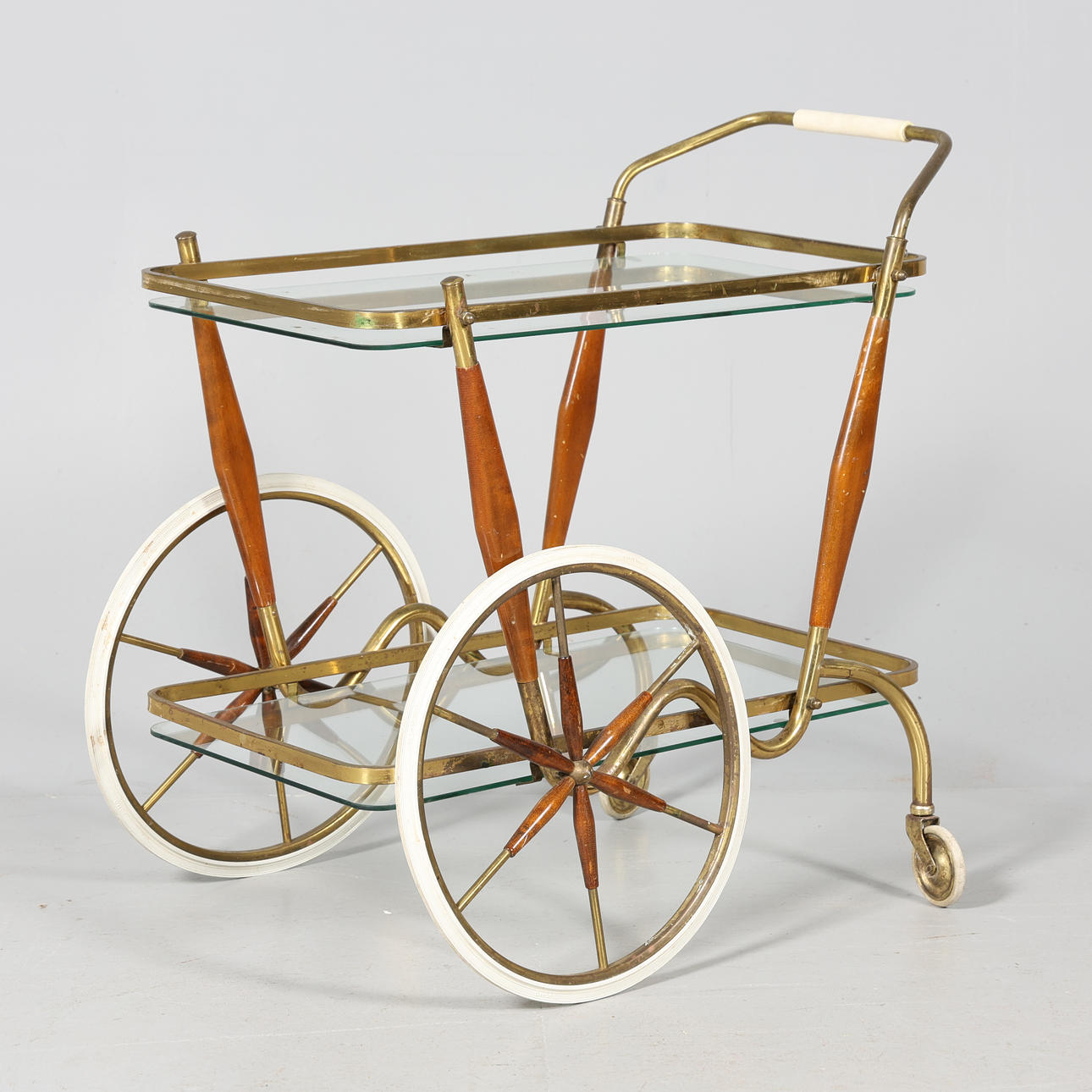 SERVING TROLLEY with glass plates, brass.