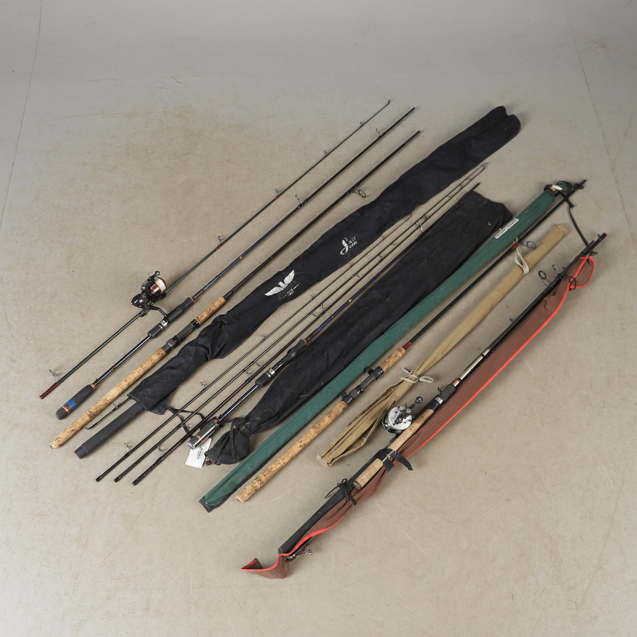 FISHING RODS, 2 of which with reels, different makes.