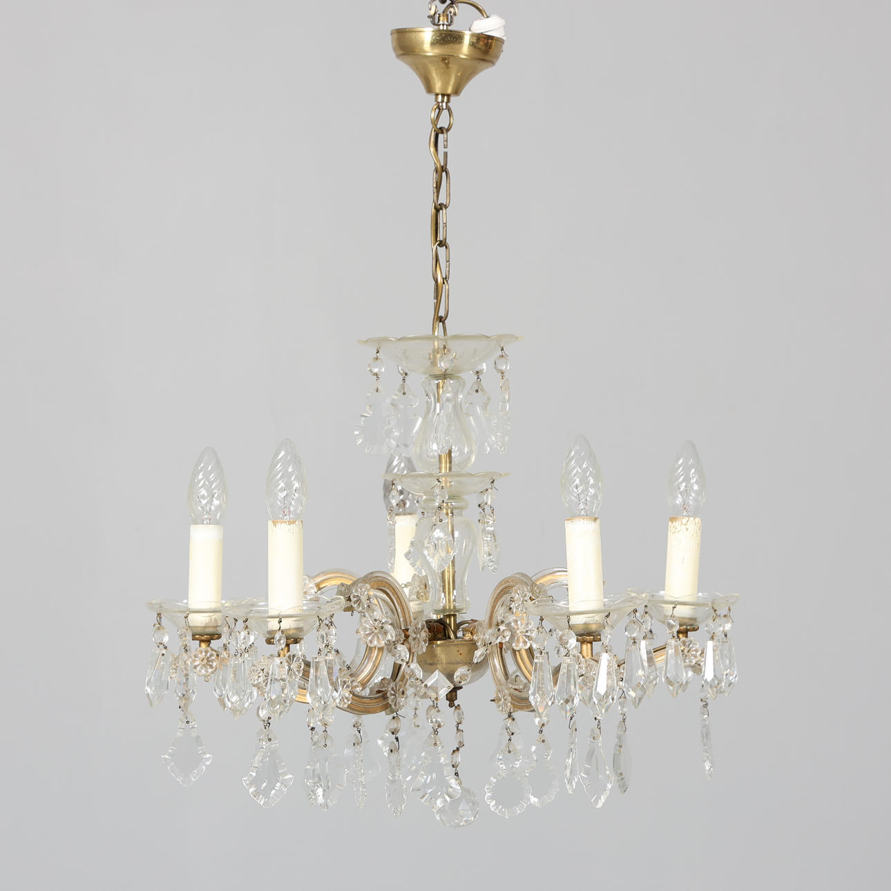 A 5-arm chandelier, Venetian style, electrified.