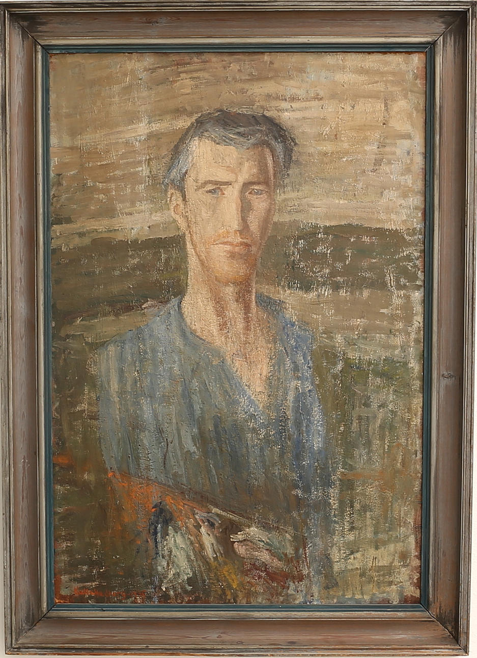 KALLE HEDBERG. Olja på pannå, "självporträtt", signerad och daterad 1935.