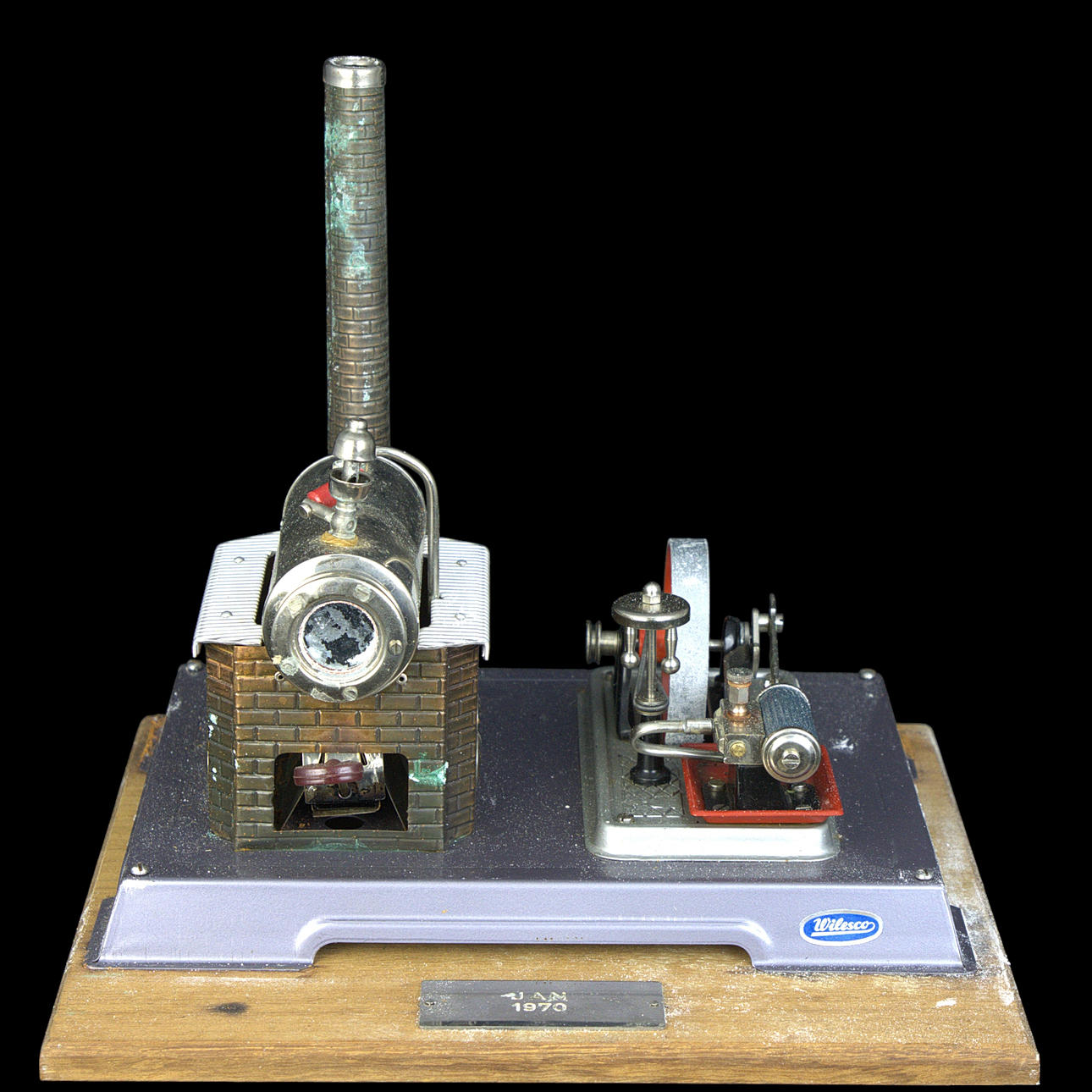 A steam engine, sheet iron, Wilesco, 1970.