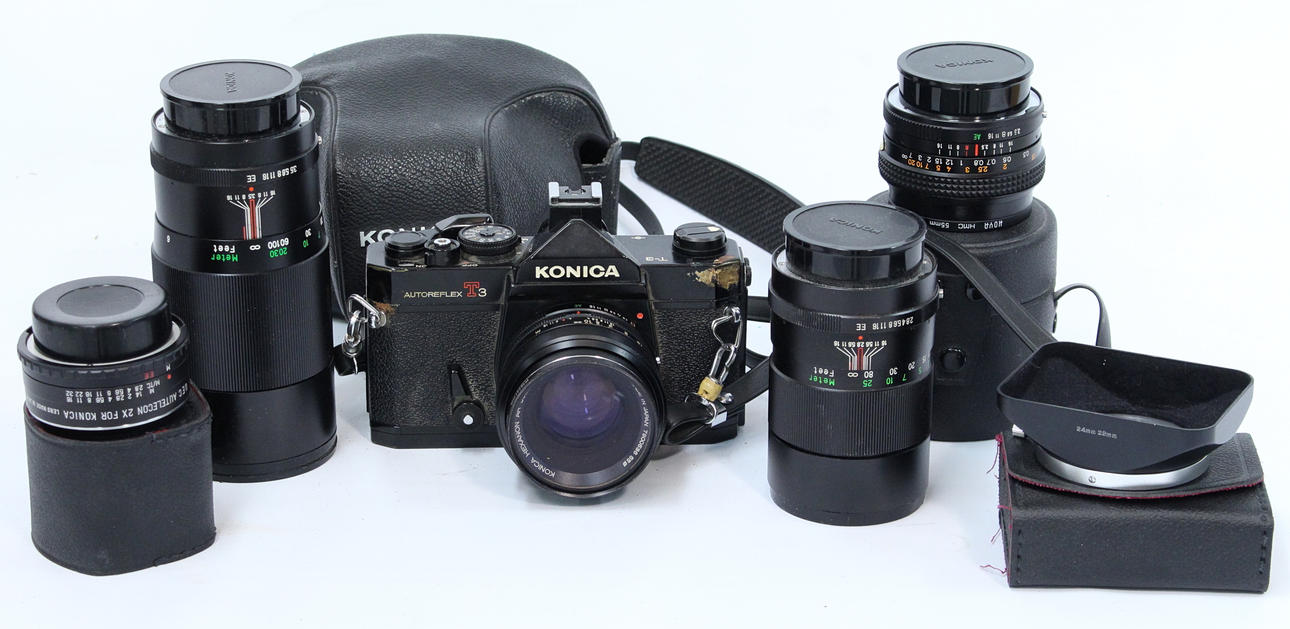 KAMERAPAKET, Konica T3, 4 objektiv.