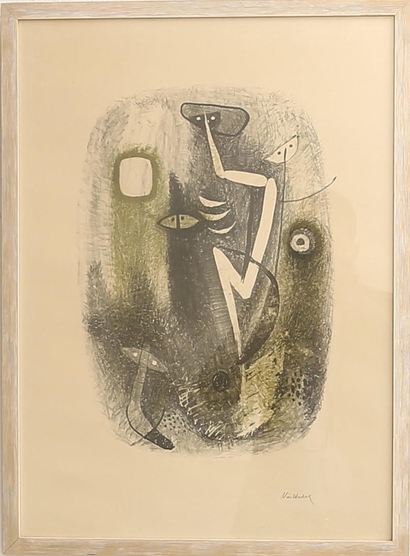 NILS WEDEL. Litografi, Komposition. Signerad.