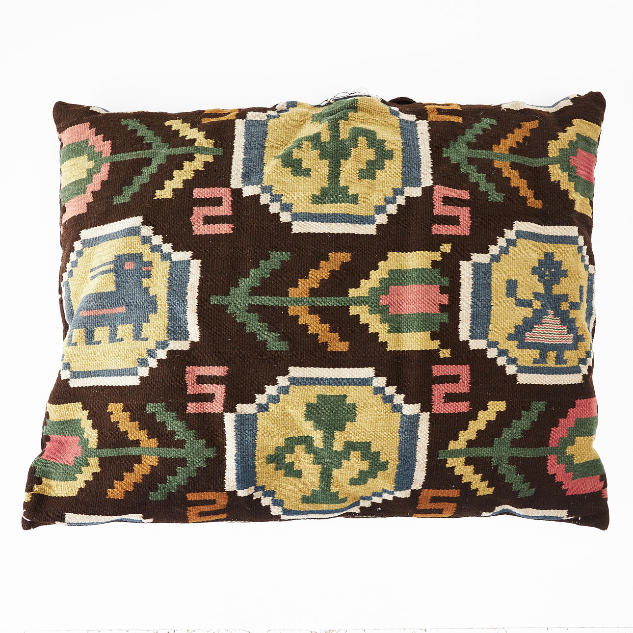 ÅKDYNA, a wicker linen, Skåne, 19th century, polychrome pattern against brown background, back in bolstervar.