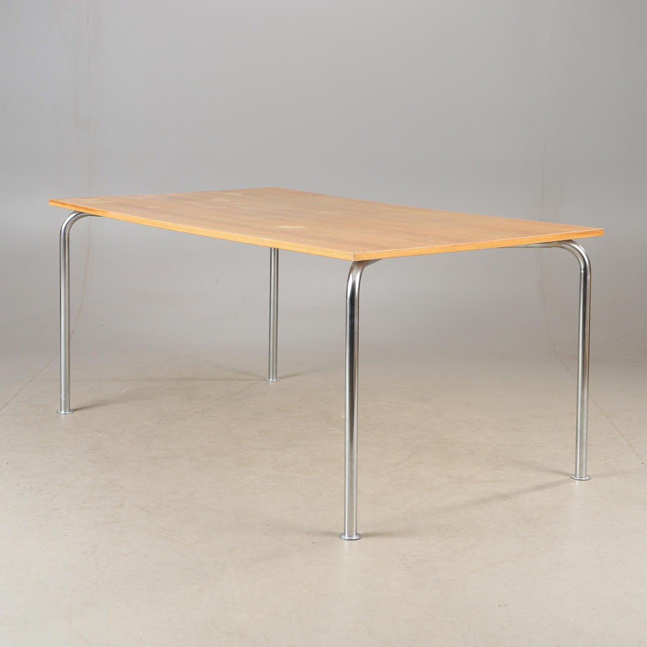 DINING TABLE, pine with chromed legs.