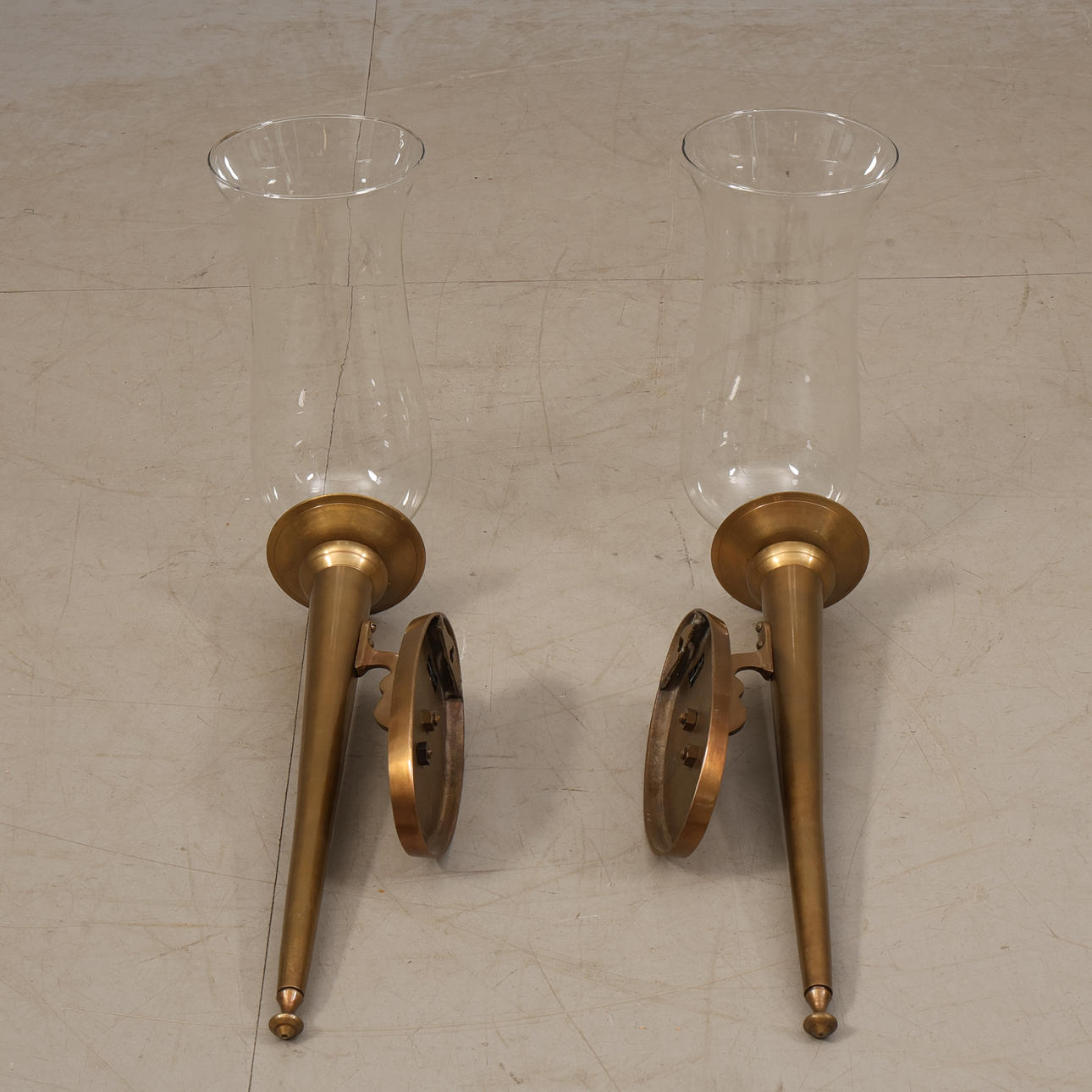 WANDKERZENHALTER, EIN PAAR, MESSING/GLAS.