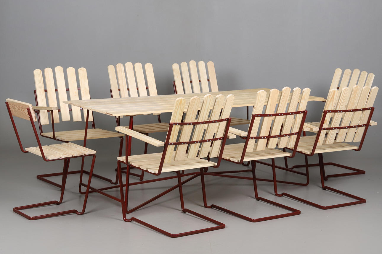 ARTHUR LINDQVIST. PUUTARHAKALUSTEET, 9 kpl, Grythyttan.