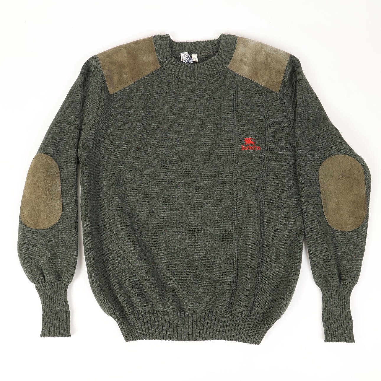 PULLOVER, gestrickte Wolle/Veloursleder, Burberrys, England.