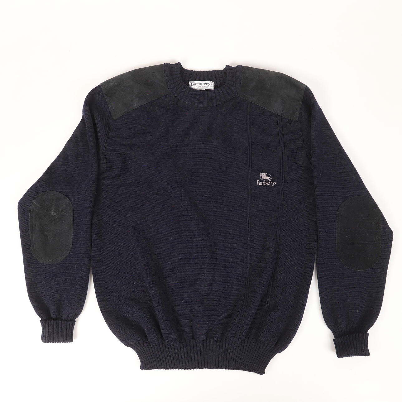 PULLOVER, gestrickte Wolle/Veloursleder, Burberrys, England.