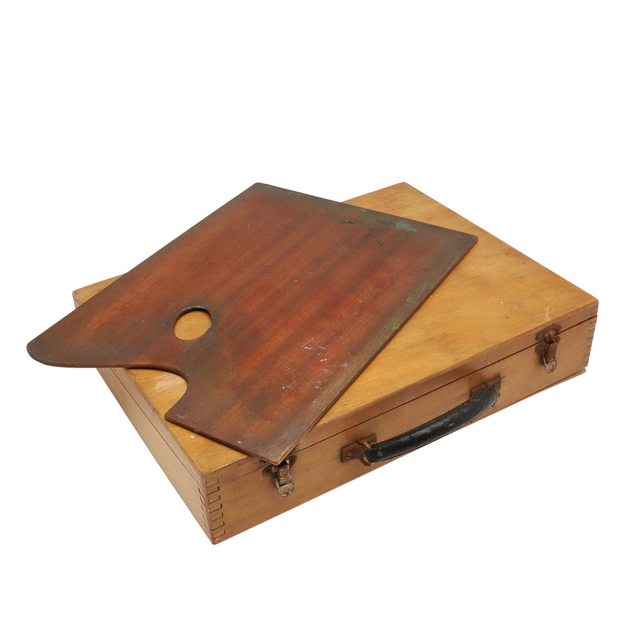 A WOODEN CASED ARTISTS BOX.