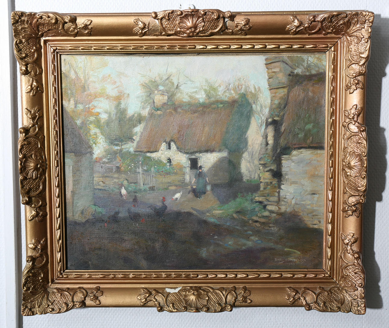 ERIK NORSELIUS. Olja på duk, Gårdsmotiv, signerad E-P Norselius, daterad -25.