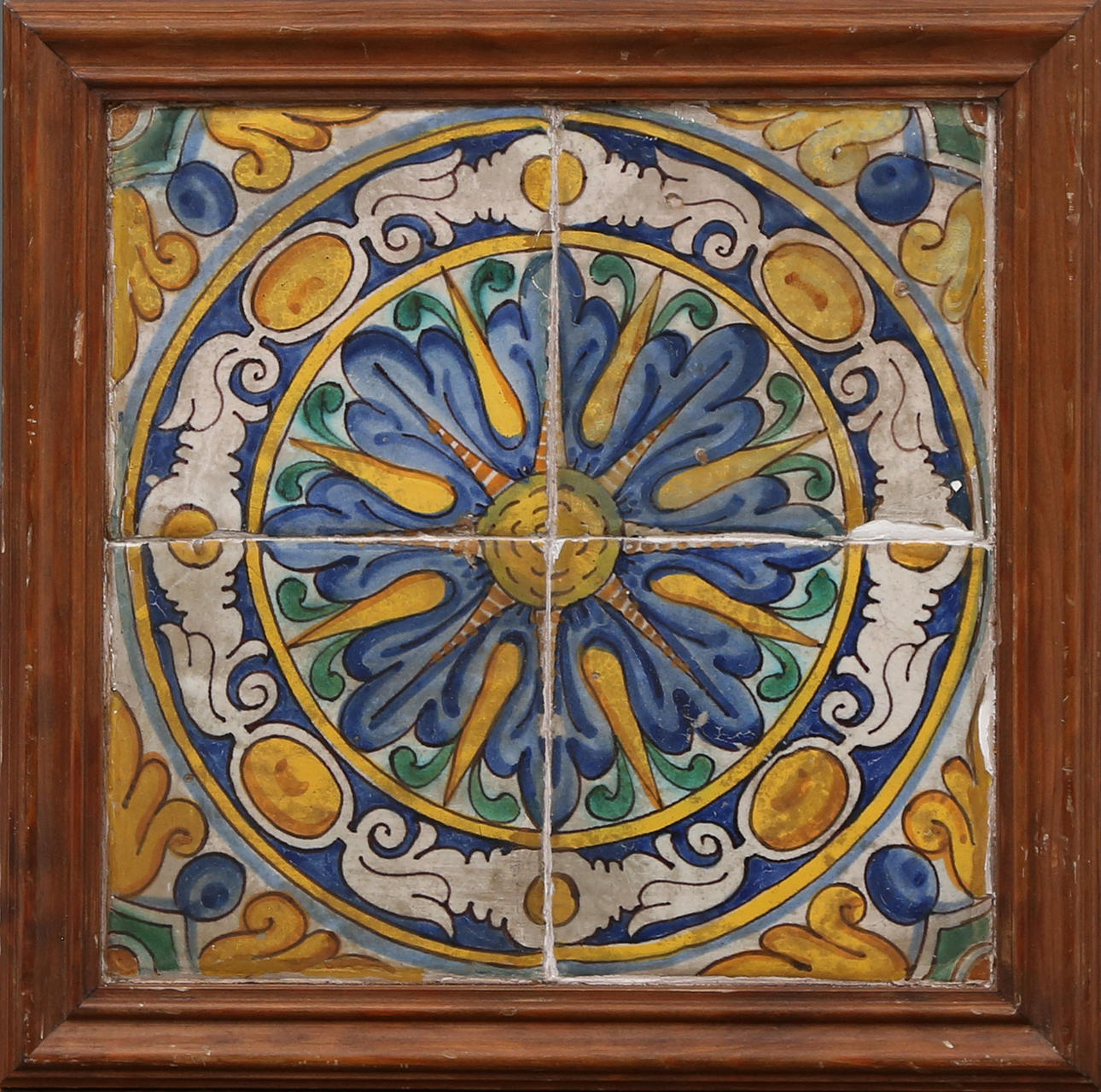 Panel with four Catalan tiles, 17th Century.