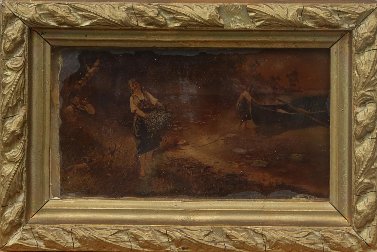 TRYCK klistrat på glas, sekelskiftet 1900.