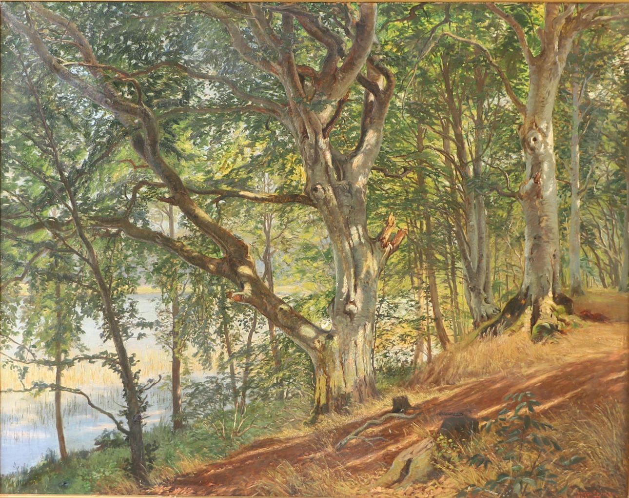 VIGGO LANGER. Forest landscape, oil on canvas, signed.